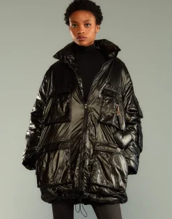 Discount Cynthia Rowley Cargo Pocket Puffer Coat BLACK