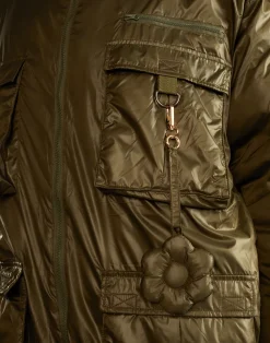 Sale Cynthia Rowley Cargo Pocket Puffer Coat GREEN