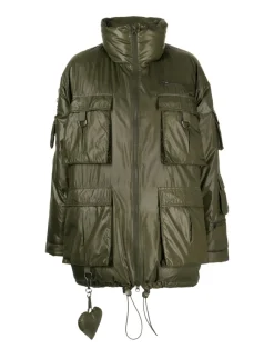 Sale Cynthia Rowley Cargo Pocket Puffer Coat GREEN