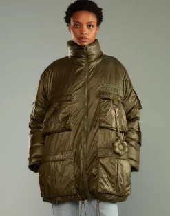 Sale Cynthia Rowley Cargo Pocket Puffer Coat GREEN