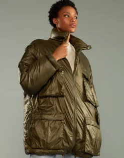 Sale Cynthia Rowley Cargo Pocket Puffer Coat GREEN