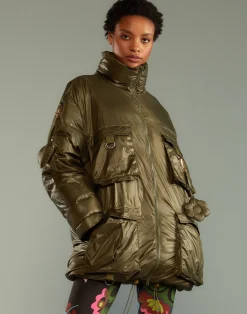 Sale Cynthia Rowley Cargo Pocket Puffer Coat GREEN
