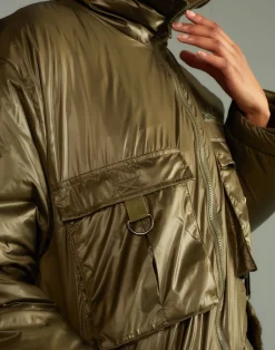 Sale Cynthia Rowley Cargo Pocket Puffer Coat GREEN