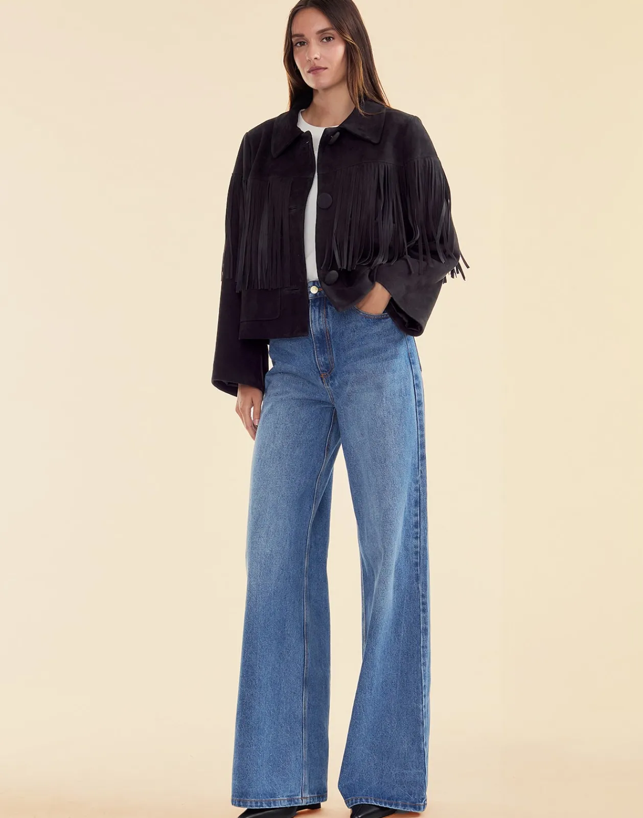 Best Cynthia Rowley Carrie Cropped Fringe Suede Jacket BLACK