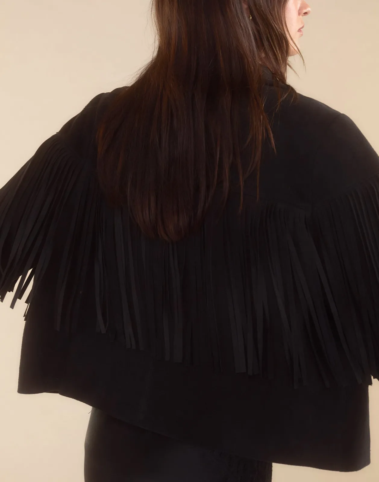 Best Cynthia Rowley Carrie Cropped Fringe Suede Jacket BLACK