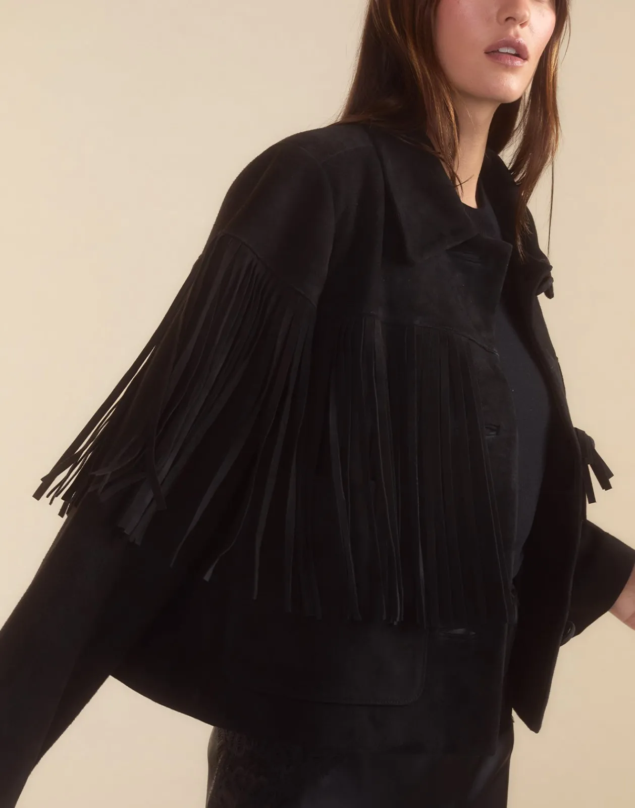 Best Cynthia Rowley Carrie Cropped Fringe Suede Jacket BLACK