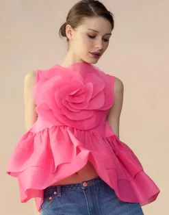 Online Cynthia Rowley Chloe Organza Flower Top HTPNK