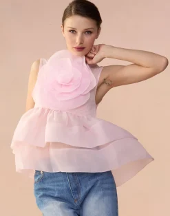 Sale Cynthia Rowley Chloe Organza Flower Top PINK