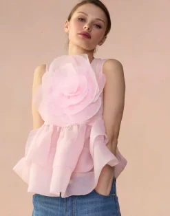 Sale Cynthia Rowley Chloe Organza Flower Top PINK