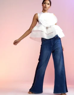 Hot Cynthia Rowley Chloe Organza Flower Top White