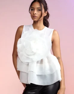 Hot Cynthia Rowley Chloe Organza Flower Top White
