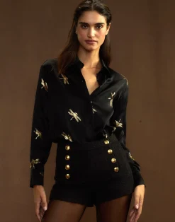 Online Cynthia Rowley Collectible Silk Shirt BLKGLD