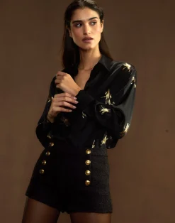 Online Cynthia Rowley Collectible Silk Shirt BLKGLD