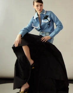 Online Cynthia Rowley Denim Taffeta Skirt BLACK