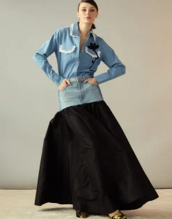 Online Cynthia Rowley Denim Taffeta Skirt BLACK
