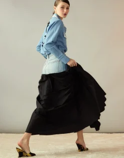 Online Cynthia Rowley Denim Taffeta Skirt BLACK