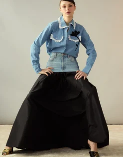 Online Cynthia Rowley Denim Taffeta Skirt BLACK