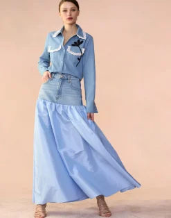 Clearance Cynthia Rowley Denim Taffeta Skirt BLUE