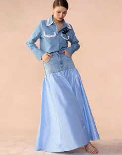 Clearance Cynthia Rowley Denim Taffeta Skirt BLUE