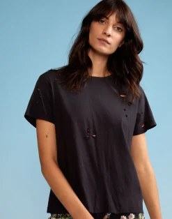 Online Cynthia Rowley Distressed Tee BLACK