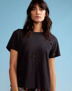 Online Cynthia Rowley Distressed Tee BLACK