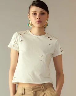 Best Cynthia Rowley Distressed Tee White
