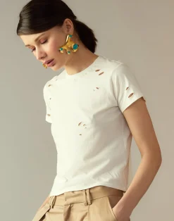 Best Cynthia Rowley Distressed Tee White