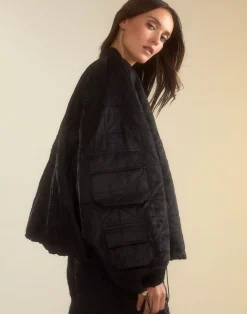 Hot Cynthia Rowley Downtown Quilted Bomber Jacket BLACK