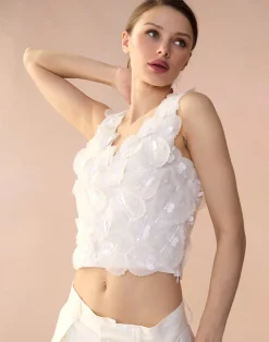 Clearance Cynthia Rowley Elle Embellished Hearts Top White