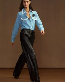 Best Cynthia Rowley Embossed Leather Pants BLACK