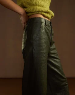 Clearance Cynthia Rowley Embossed Leather Pants DRKGR