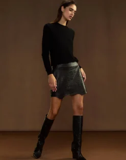 Fashion Cynthia Rowley Embossed Leather Skirt BLACK