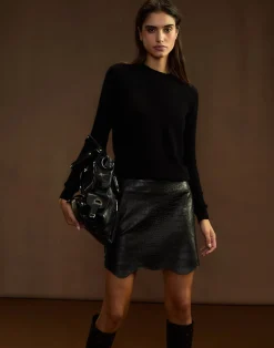 Fashion Cynthia Rowley Embossed Leather Skirt BLACK