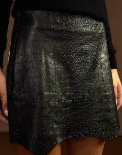 Fashion Cynthia Rowley Embossed Leather Skirt BLACK