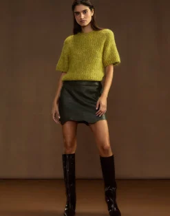 Discount Cynthia Rowley Embossed Leather Skirt DRKGR