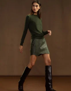 Discount Cynthia Rowley Embossed Leather Skirt DRKGR