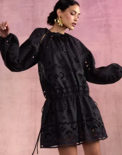 Fashion Cynthia Rowley Eva Embroidered Dress BLACK