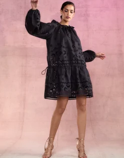 Fashion Cynthia Rowley Eva Embroidered Dress BLACK