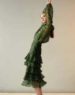 Fashion Cynthia Rowley Evergreen Silk Organza Skirt BLKGRN