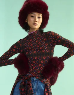 Discount Cynthia Rowley Faux Fur Oversized Mittens BRGDY