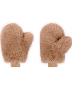 Sale Cynthia Rowley Faux Fur Oversized Mittens CAMEL