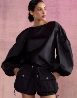 New Cynthia Rowley Geneva Cotton Blouse BLACK