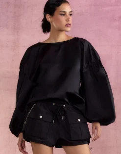 New Cynthia Rowley Geneva Cotton Blouse BLACK