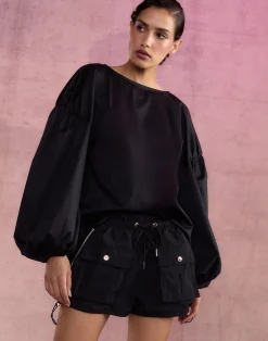 New Cynthia Rowley Geneva Cotton Blouse BLACK