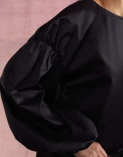 New Cynthia Rowley Geneva Cotton Blouse BLACK