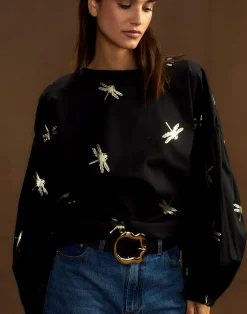 Clearance Cynthia Rowley Geneva Gold Foil Blouse BLKGLD