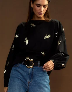 Clearance Cynthia Rowley Geneva Gold Foil Blouse BLKGLD