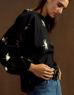 Clearance Cynthia Rowley Geneva Gold Foil Blouse BLKGLD