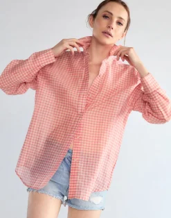 Clearance Cynthia Rowley Geneva Silk Cotton Shirt PNKGNH