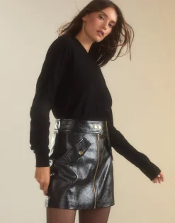 Clearance Cynthia Rowley Harper Vegan Leather Skirt BLACK